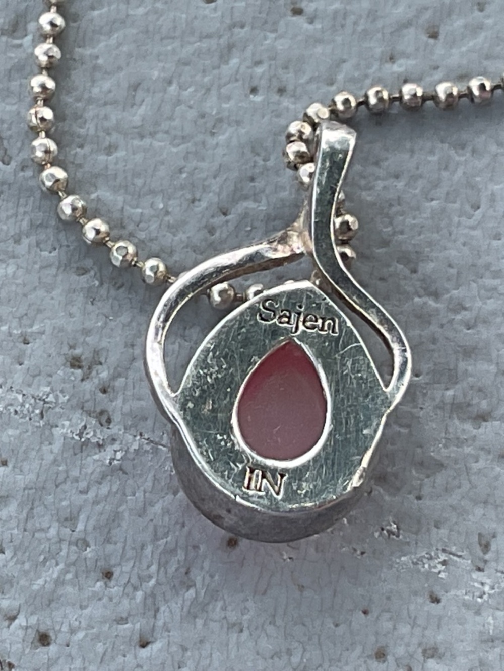 Sajen teardrop necklace pink stone with glitter sterling silver setting 18” - Picture 10 of 11